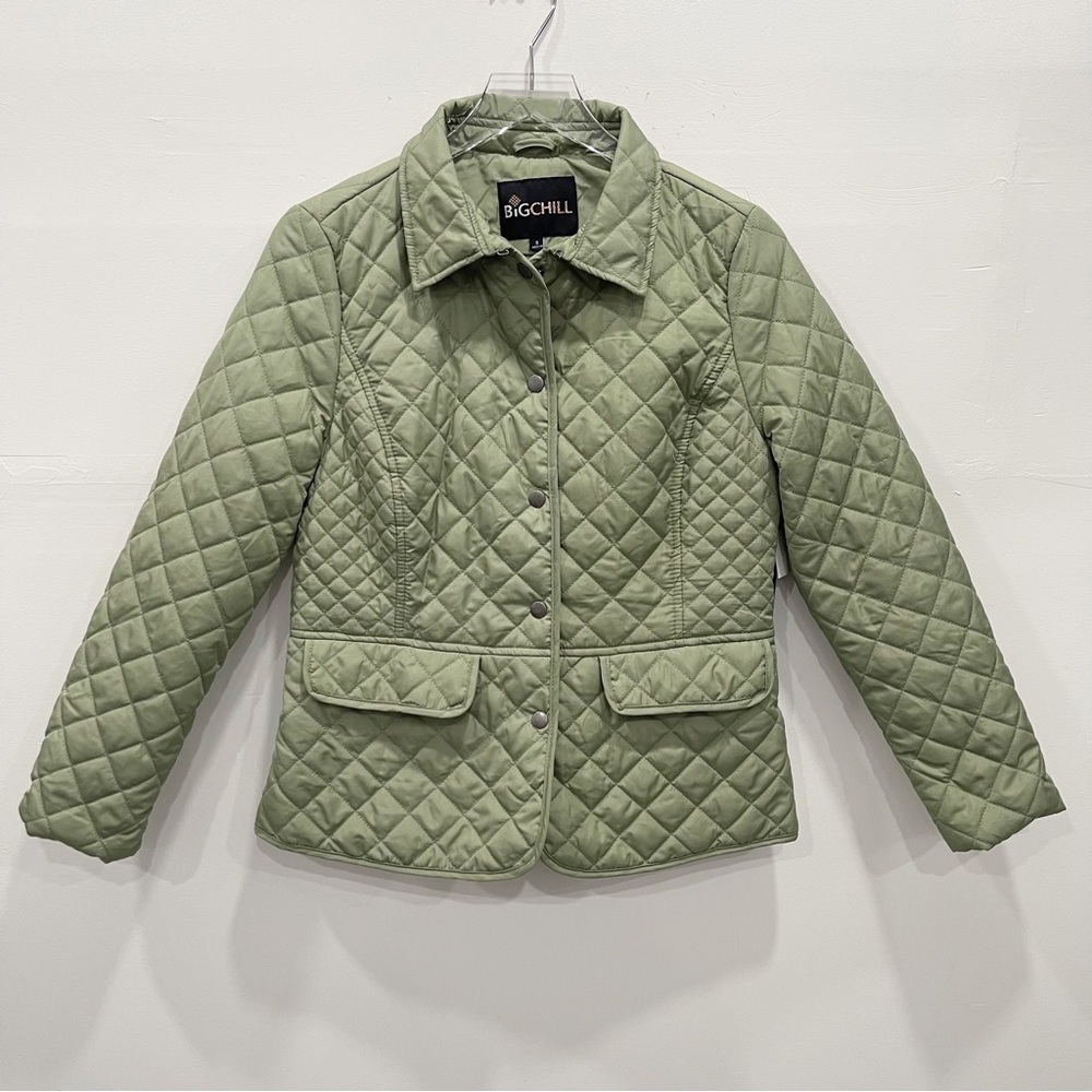 Big Chill Green Quilted Lightweight Jacket Snap Button Front Women’s Small